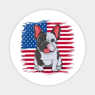 A cartoon French bulldog with American flag(2) Magnet